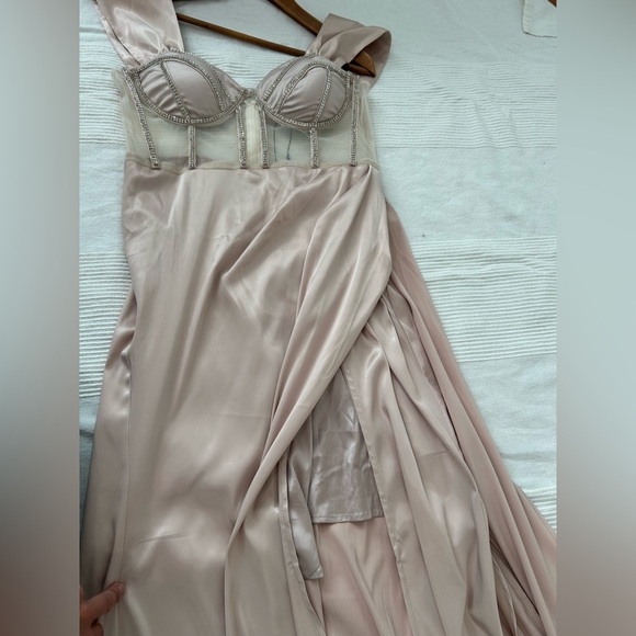 Fashion Nova Unapologetic Satin Gown in Champagne - Picture 14 of 16